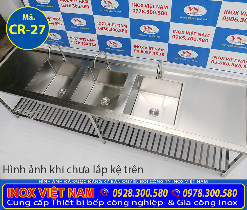 Địa chỉ mua chậu rửa inox công nghiệp 3 hộc, bồn rửa chén inox 3 ngăn có chân chất lượng tạ TPHCM,